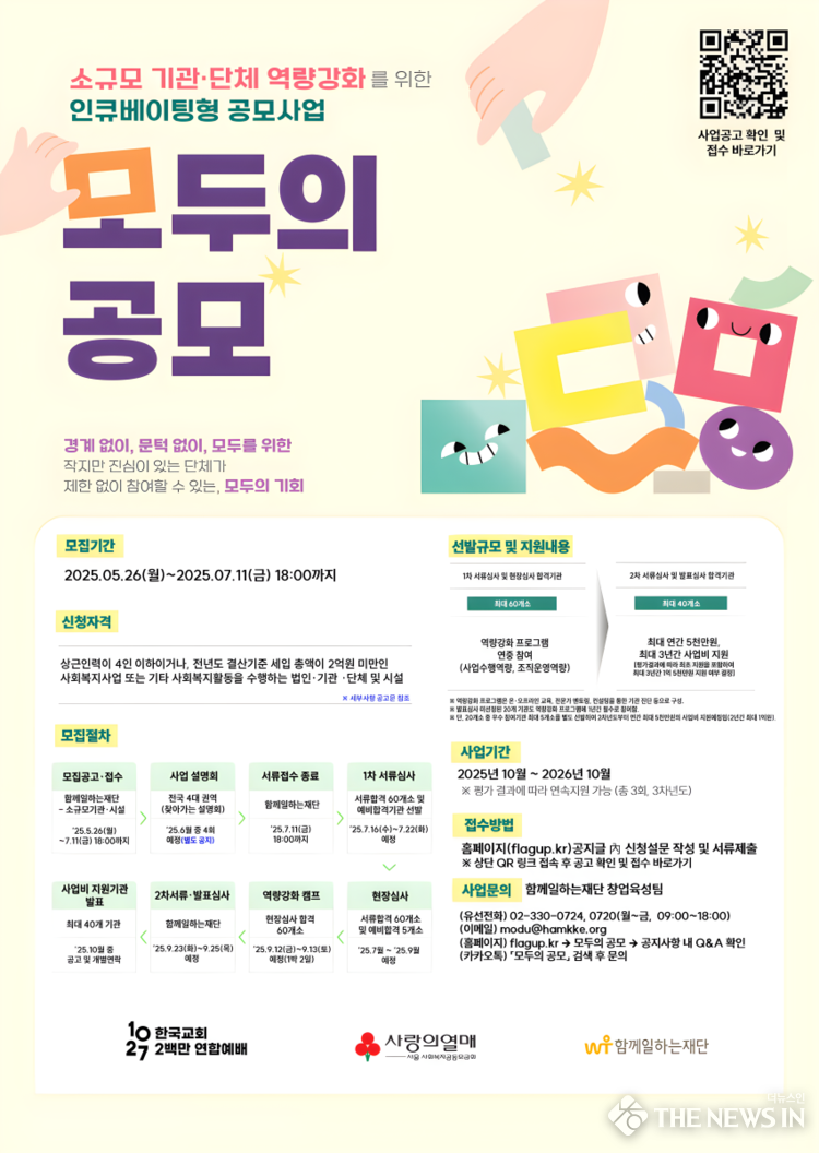 사진: 소규모 기관·단체 역량강화를 위한 인큐베이팅형 공모사업 ‘모두의 공모’ 포스터. 출처: 사랑의열매